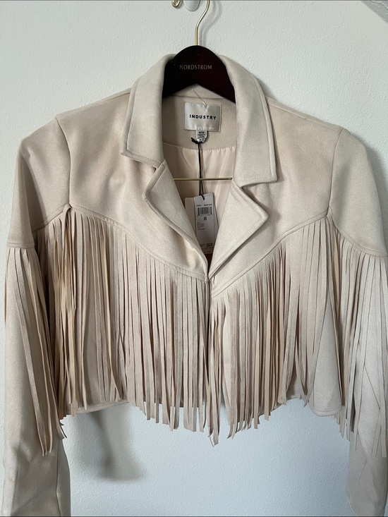 INDUSTRY Jackets & Blazers - INDUSTRY Beige Fringe Faux Suede Cropped Jacket